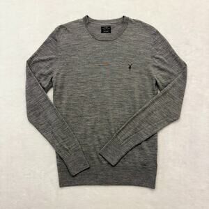AllSaints Mode Merino Wool Gray Crewneck Ramskull Sweater Mens Size L 100% Wool
